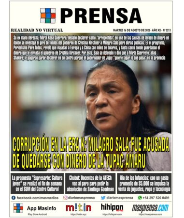 Tapa diario Más Prensa martes 16 de agosto de 2022