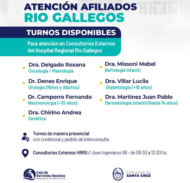 Llegan especialistas a Consultorios Externos de Río Gallegos