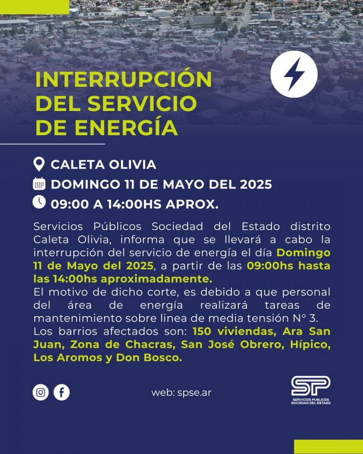Interrupción del servicio de energía en Caleta Olivia