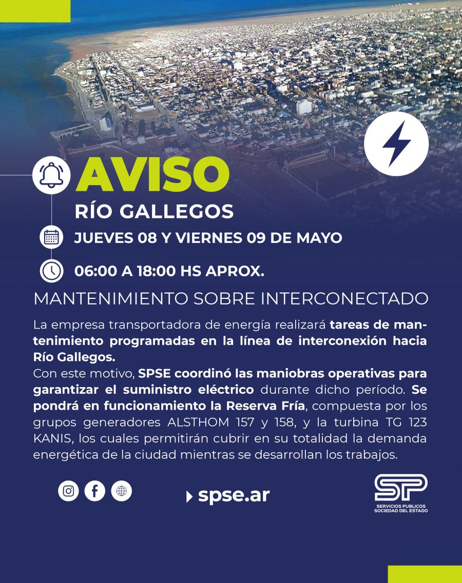 Jueves 8 y viernes 9: SPSE garantiza el suministro eléctrico con la Reserva Fría
